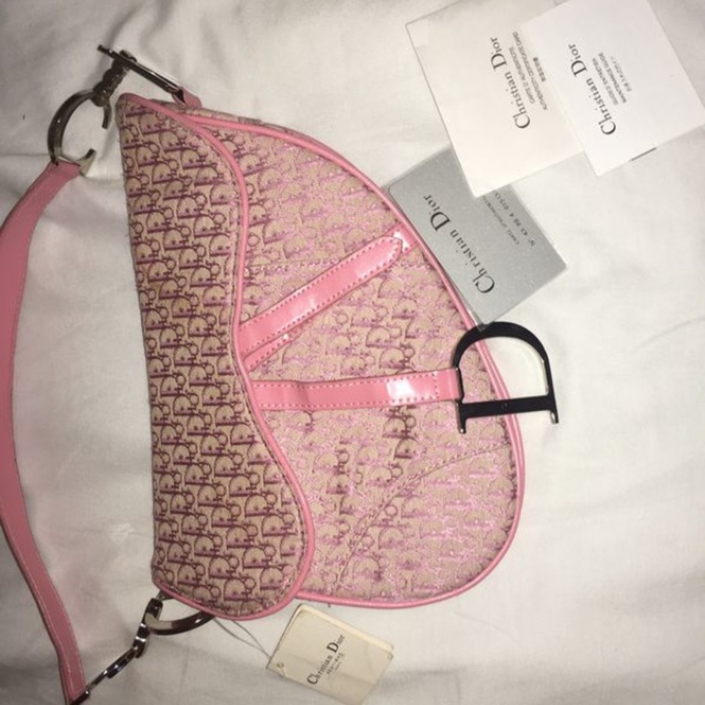 Christian Dior Totter Saddle Tote Beige Pink